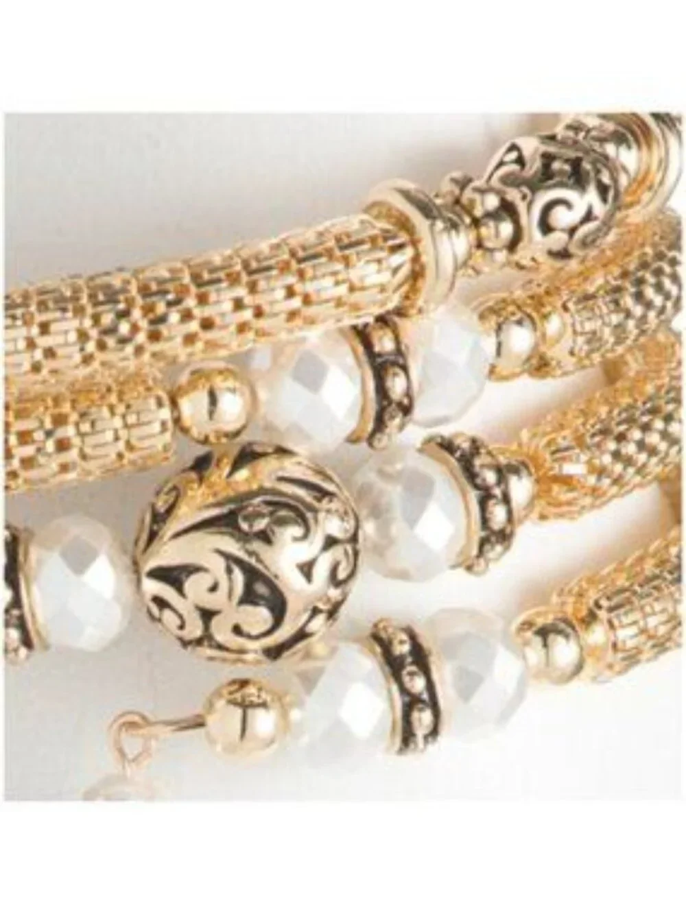 TRUE TO FORM Gold Plated Faux Pearl Bead Coil Bracelet